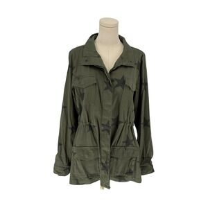 Knox Rose Utility Jacket Olive Green Black Star Print Drawstring Waist Large